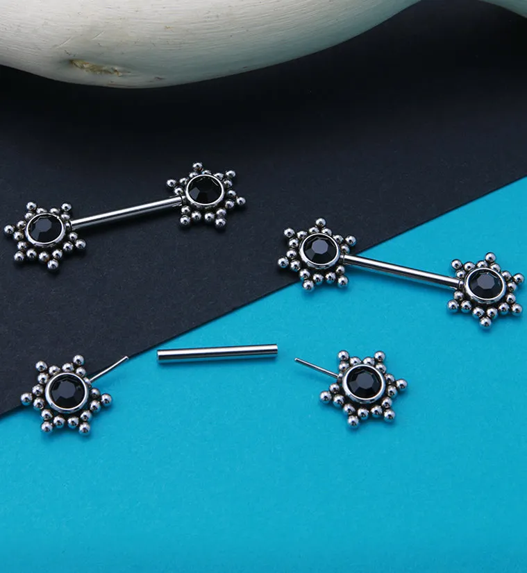 14G Black Hexad Threadless Nipple Ring Barbells