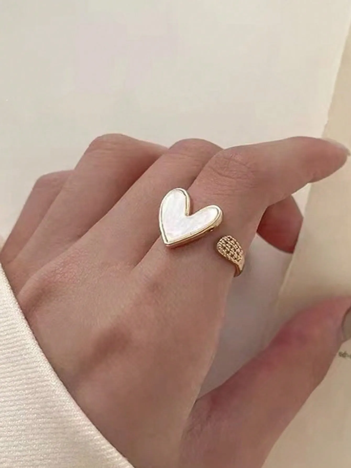 1pc High-end New Arrival Copper Heart Shape Ring, Micro-inlaid , For Women, Adjustable Opening, Trendy Luxury Design, Index Finger Ring SD