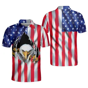 3D All Over Print American Flag Eagle Rip Cool Patriotic Polo Shirt