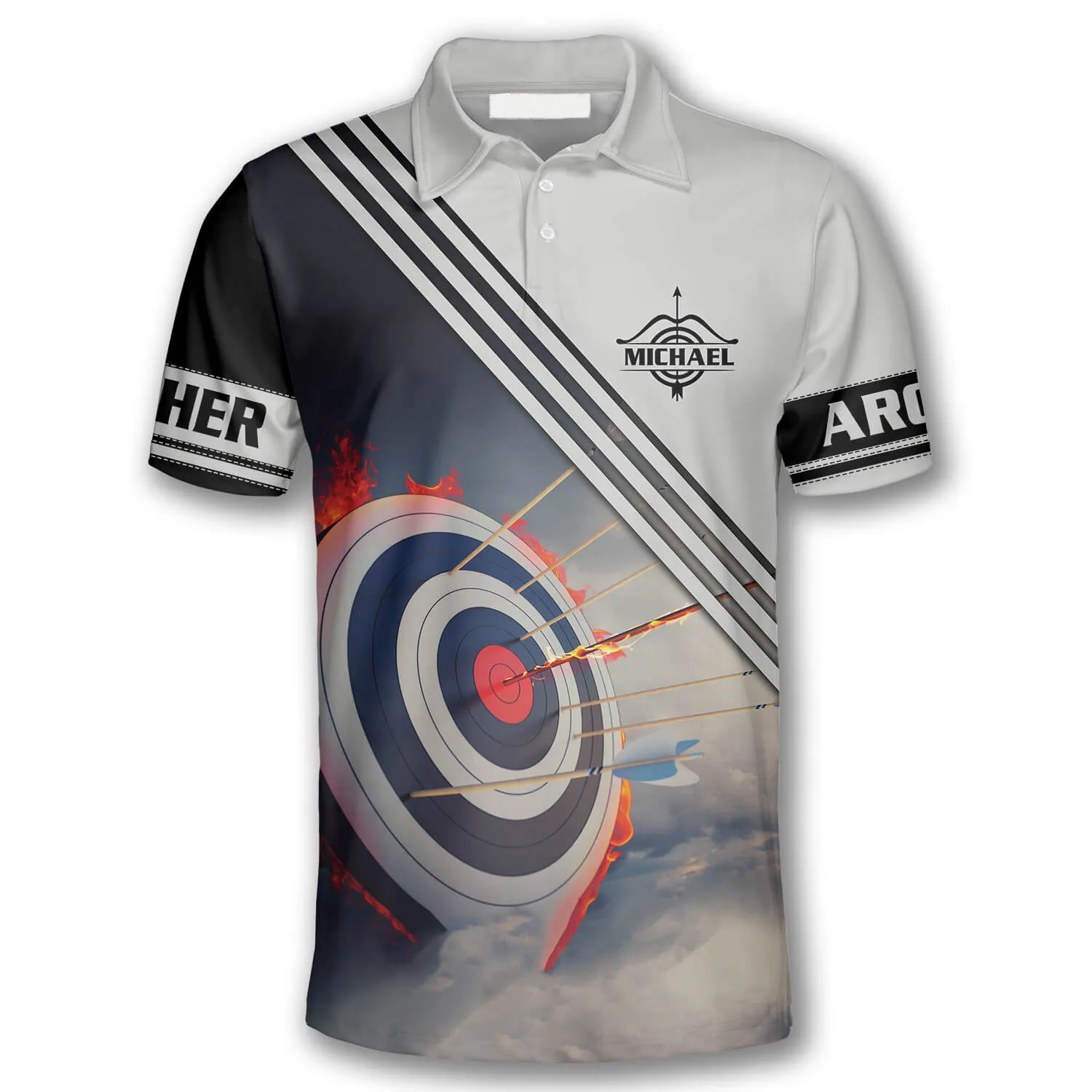 3D All Over Print Archery Target On Fire Custom Archery Polo Shirts for Men, Archery 3D Shirt