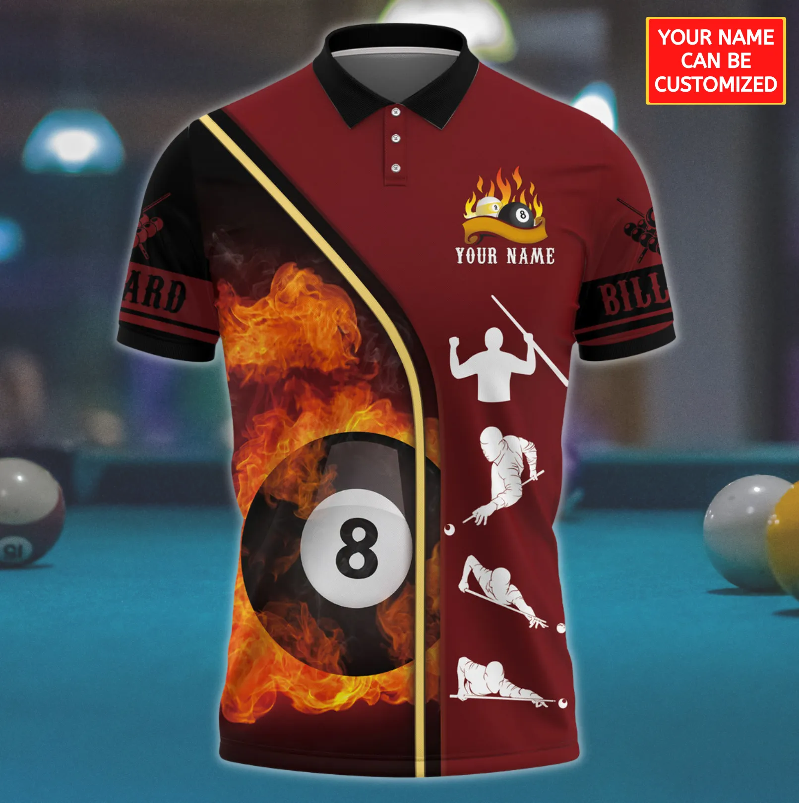 3D All Over Print Ball On Fire With Billiards Stance Polo Shirt, Funny Billiards Shirt