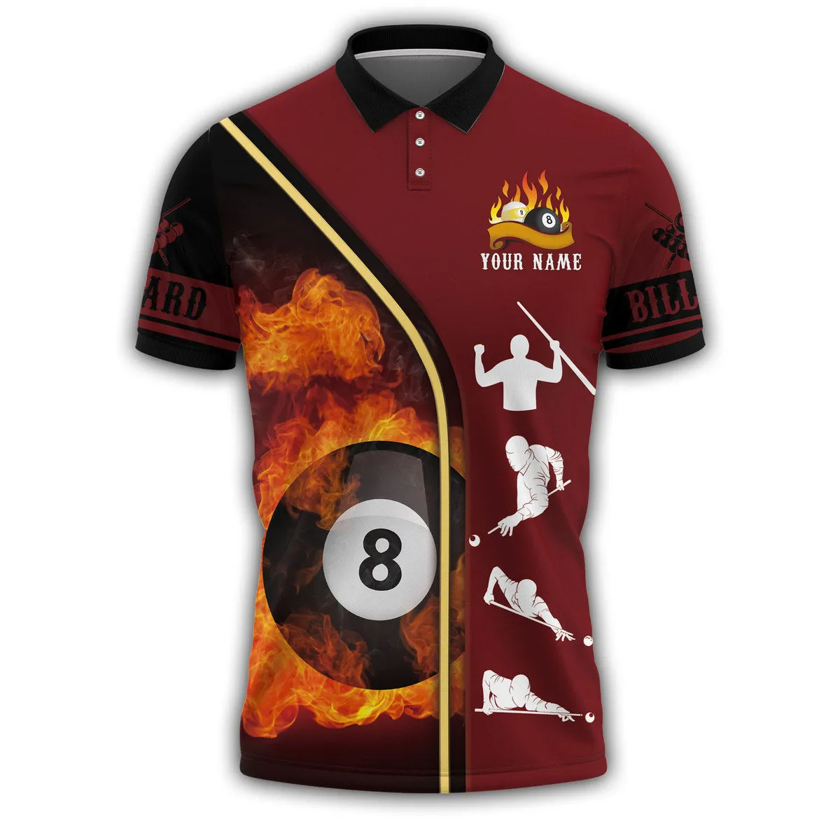 3D All Over Print Ball On Fire With Billiards Stance Polo Shirt, Funny Billiards Shirt