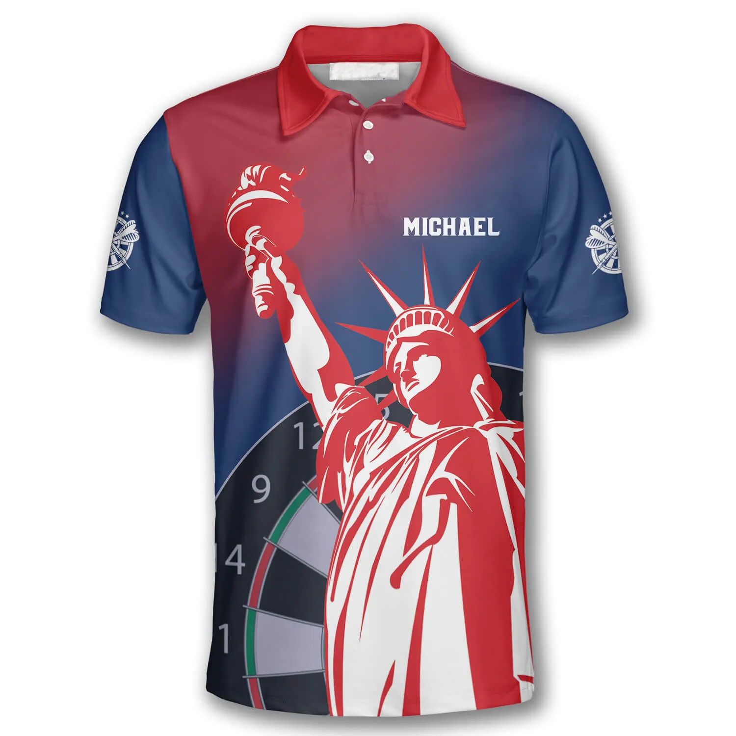 3D All Over Print Darts Statue of Liberty Custom Polo Shirts for Men