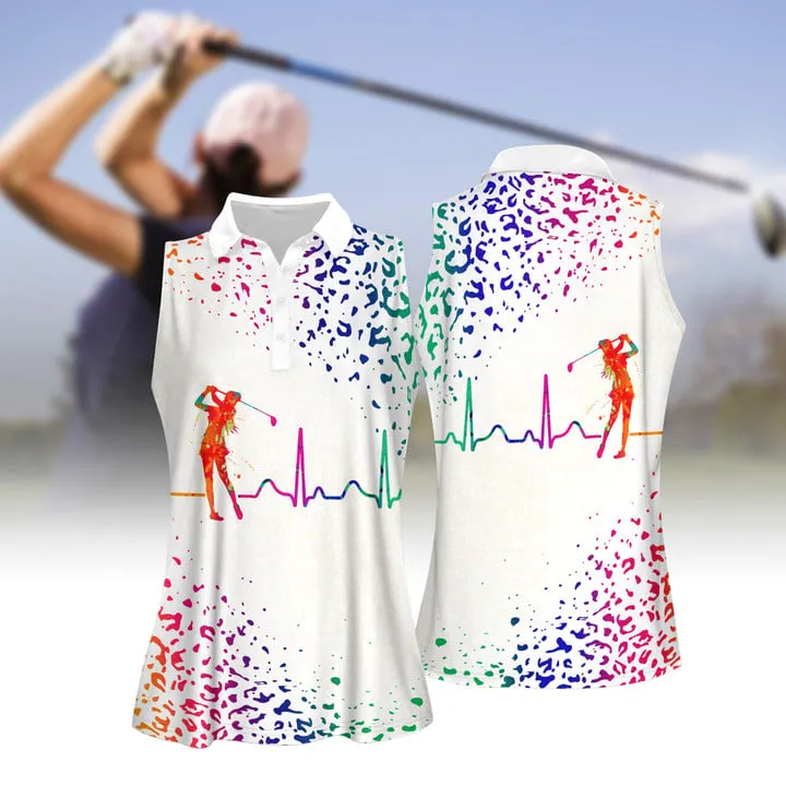 3D All Over Print Polo Shirt, Watercolor Leopard Golf Heart Beat Women Shirt