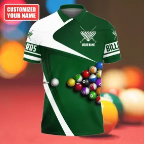 3D All Over Print White and Green Pool Polo Shirt, Pool Table Billiard Shirt, Gift for Men Women