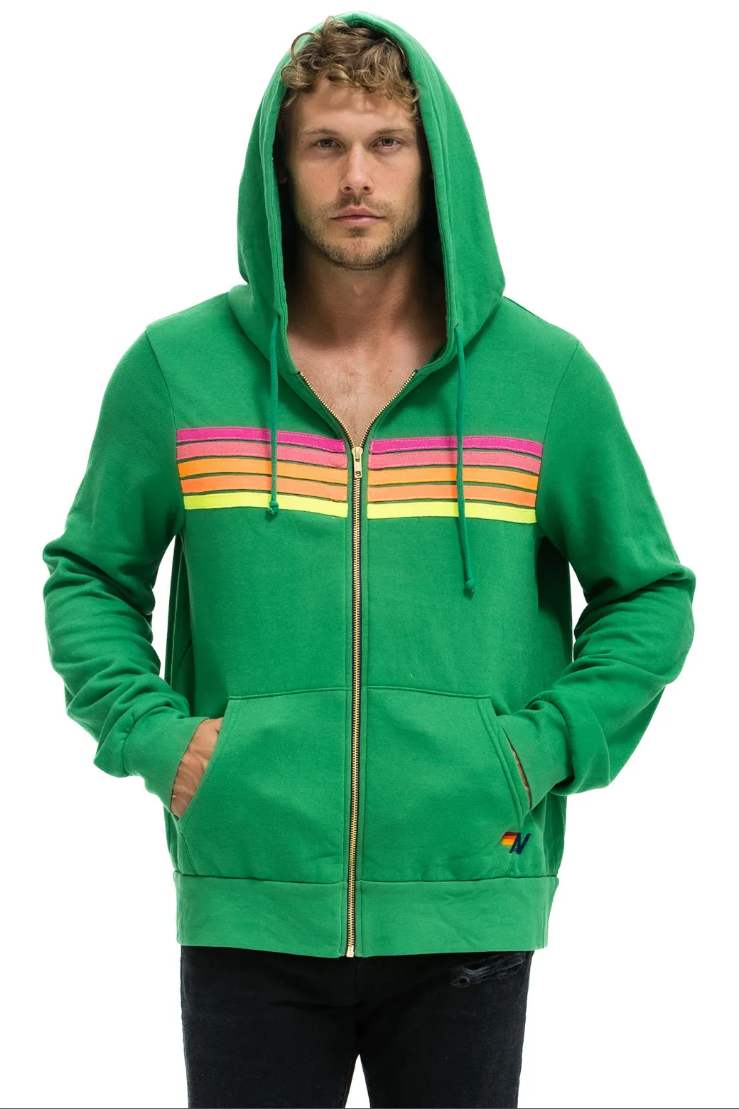 5 STRIPE HOODIE - KELLY GREEN // NEON PINK // YELLOW