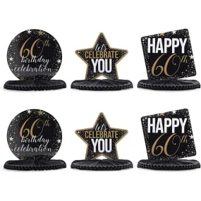 60th Birthday Party Honeycomb Centerpiece Decoration (12 x 11 In, 6 Pack)