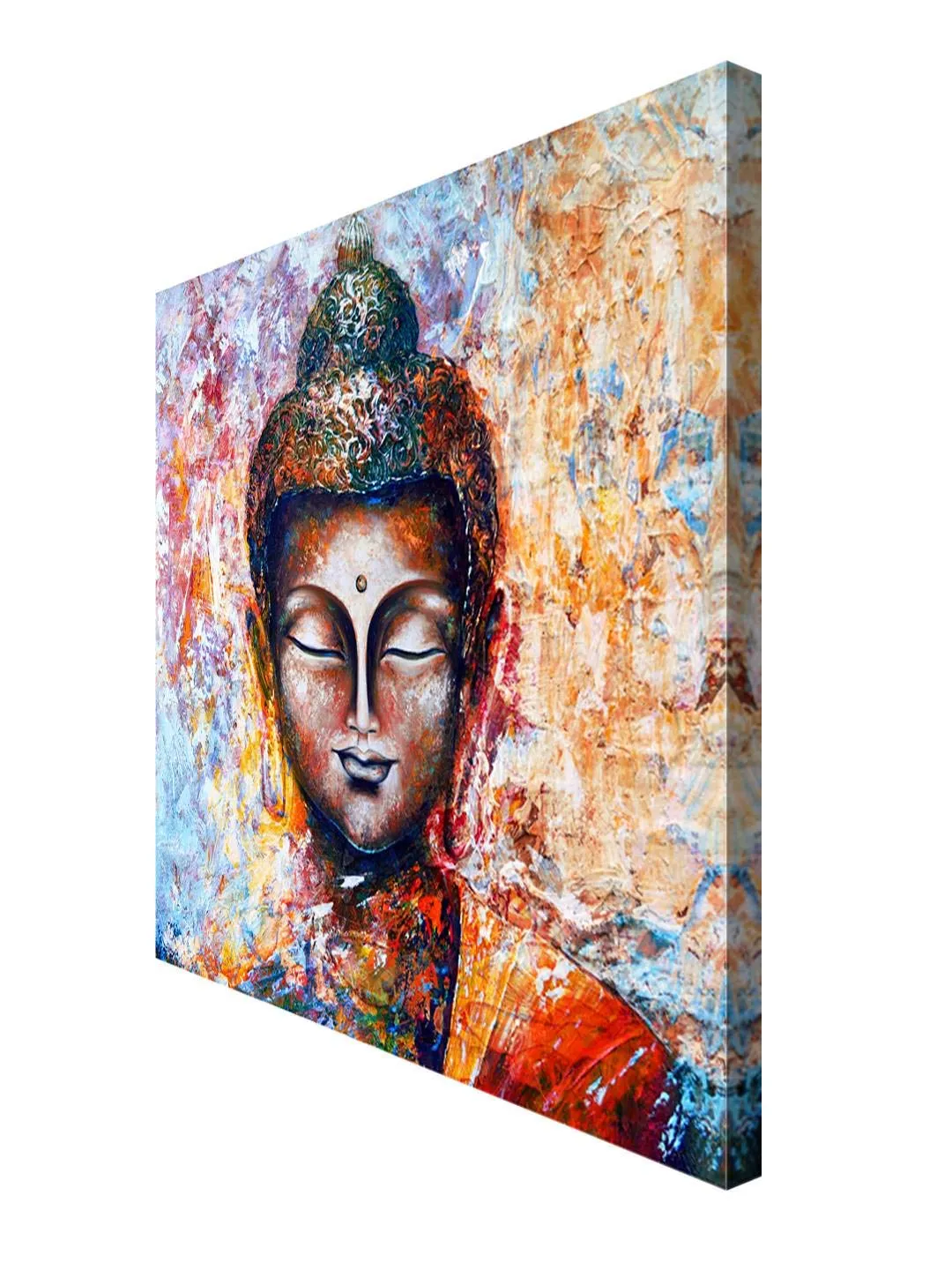 999STORE Wooden Stretched Framed Lord Gautam Buddha Paintings for Living Room | Home Religious Wall Canvas for Bed Décor | Modern Stylish Hanging | Canvas 24X24 Inches Stretched Canvas