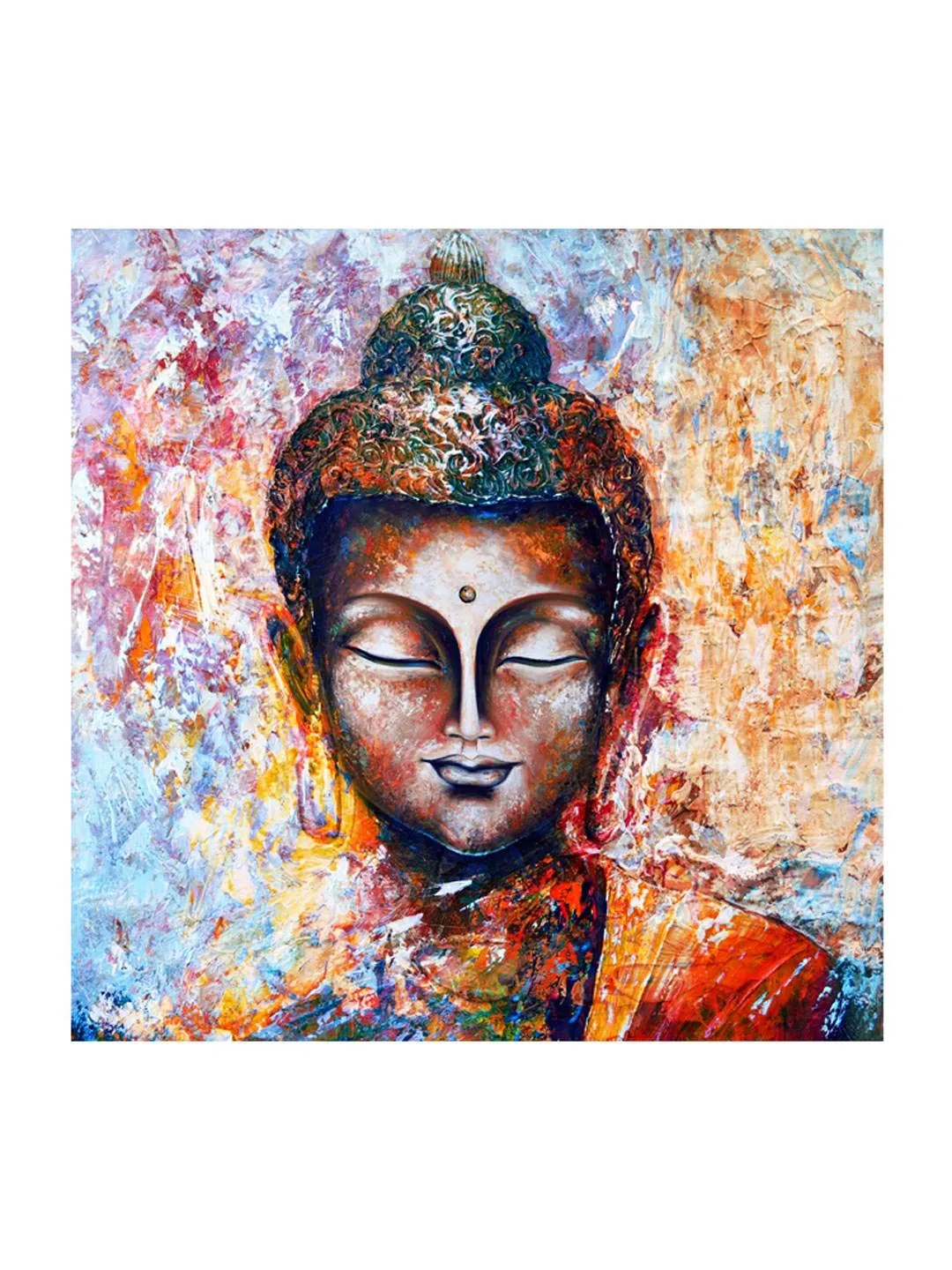 999STORE Wooden Stretched Framed Lord Gautam Buddha Paintings for Living Room | Home Religious Wall Canvas for Bed Décor | Modern Stylish Hanging | Canvas 24X24 Inches Stretched Canvas