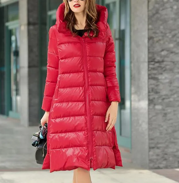 A-line Long Loose Women Down Coat Slit Winter Loose 90% Duck Down Jackets