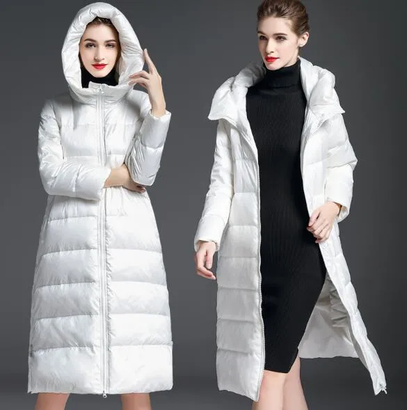 A-line Long Loose Women Down Coat Slit Winter Loose 90% Duck Down Jackets