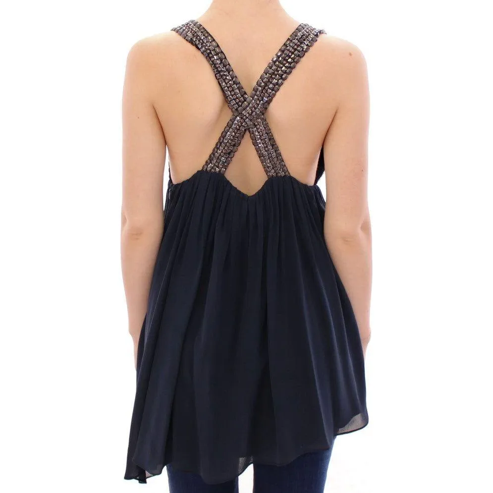 Anaikka Elegant Navy Blue Sleeveless Blouse