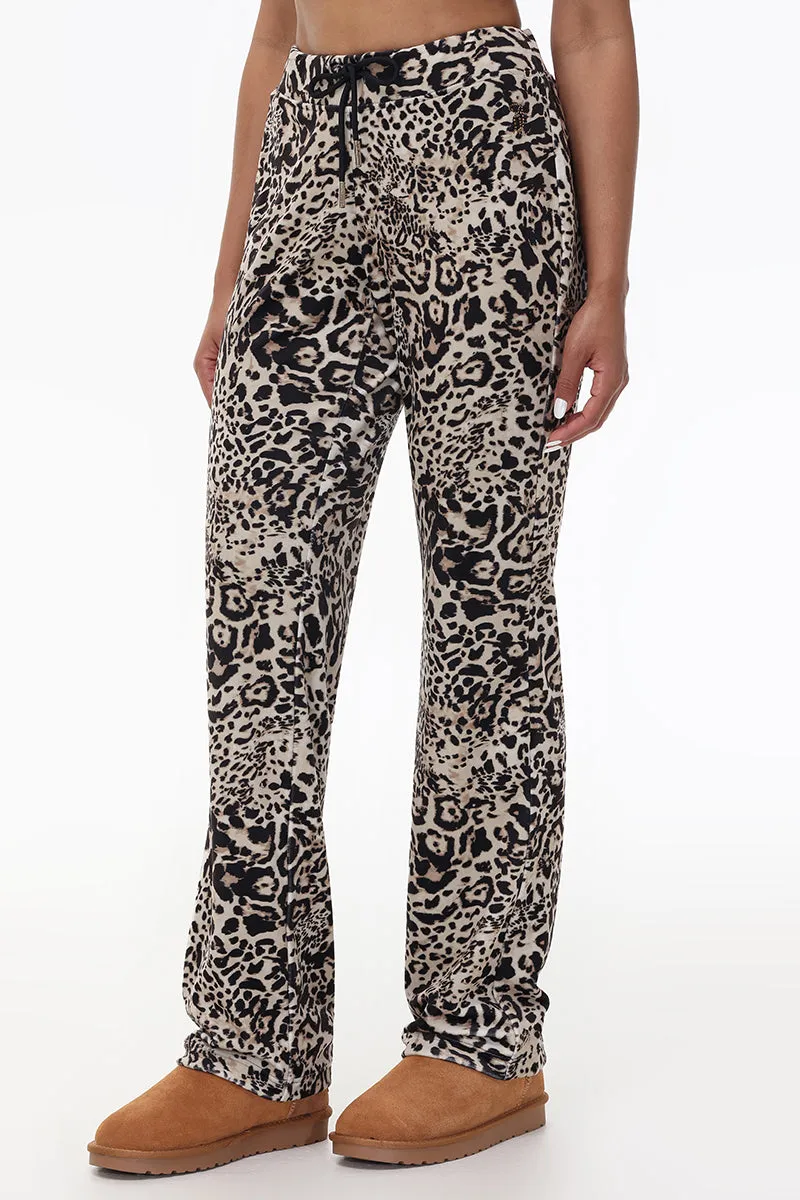 Animal Print Small Bling Velour Track Pants