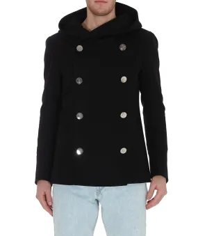 Balmain Double-Breasted Hooded Peacoat