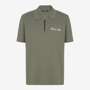 Balmain Embroidered Signature Zipped Polo Shirt