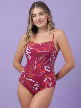 Berrylush Women Purple & Multicolour Abstract Printed V-Neck Sleeveless Polyester One-Piece Swimsuit