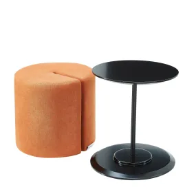 Black Accent Table with Nesting Lightweight Ottoman, 2-Piece