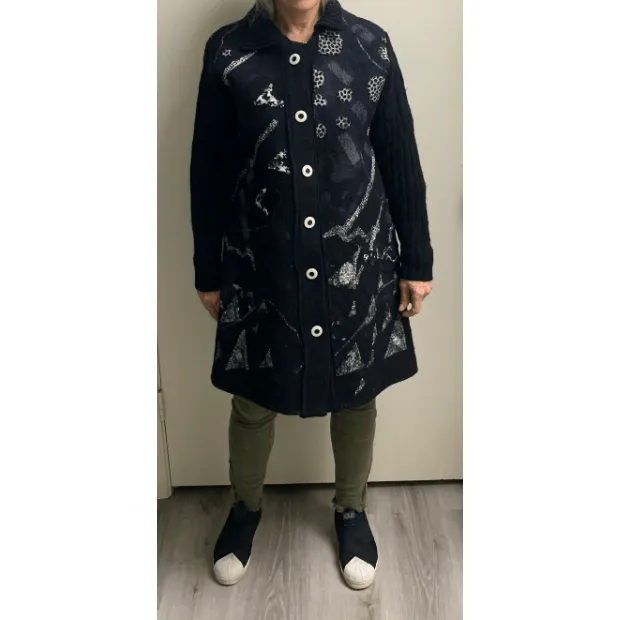 Black and White Dots Hand Felt Wool Coat