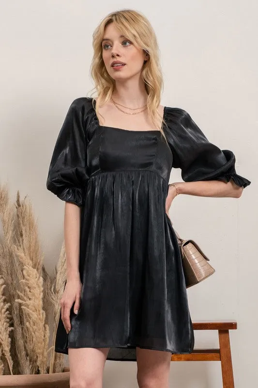 Black Satin Babydoll Dress