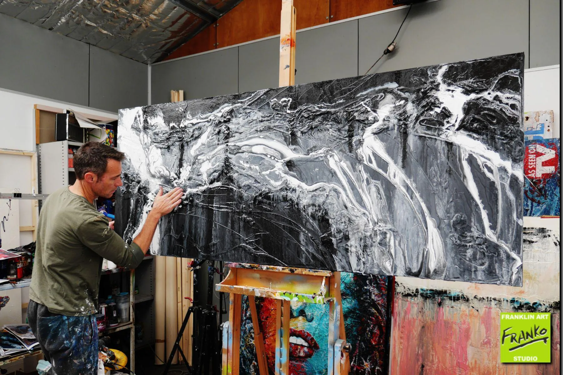 Black Woosh 200cm x 80cm Grey Black Textured Abstract Painting (SOLD)