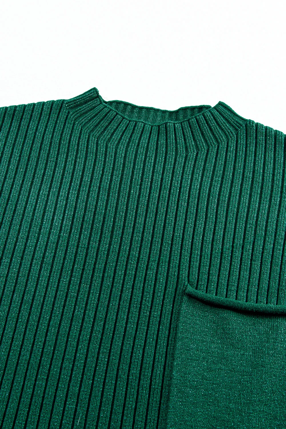 Blackish Green Patch Pocket Ribbed Knit Short Sleeve Sweater Dress