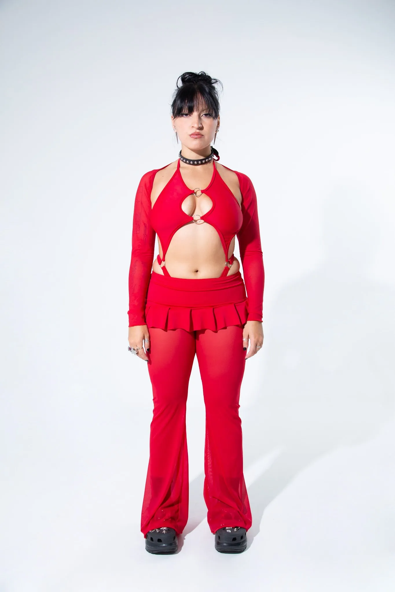 Blood Red Mesh Long Sleeve Shrug