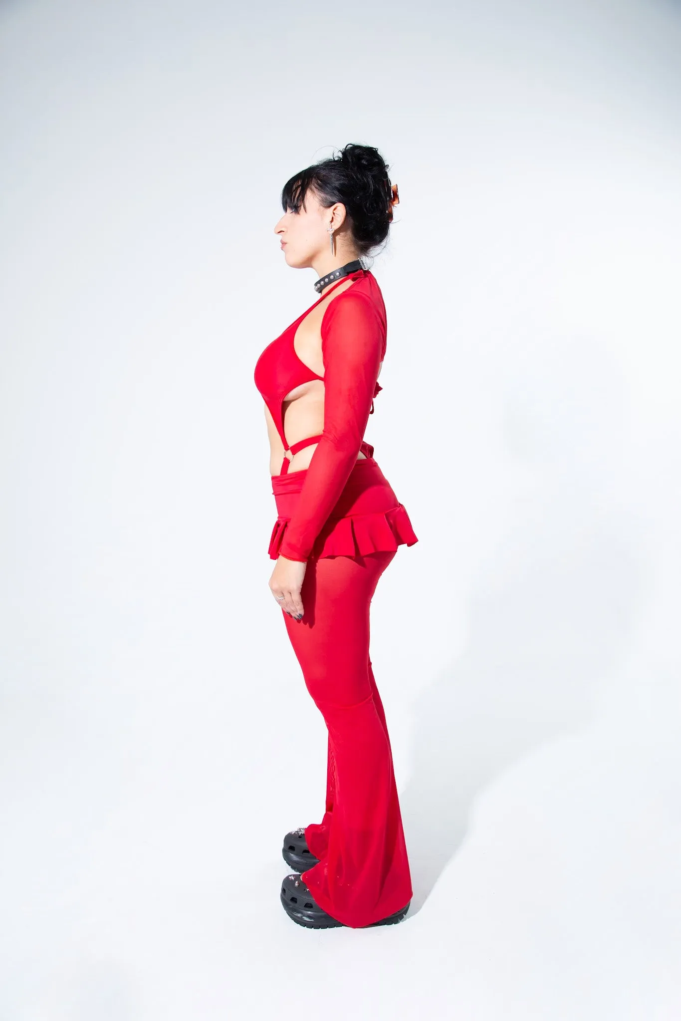 Blood Red Mesh Long Sleeve Shrug