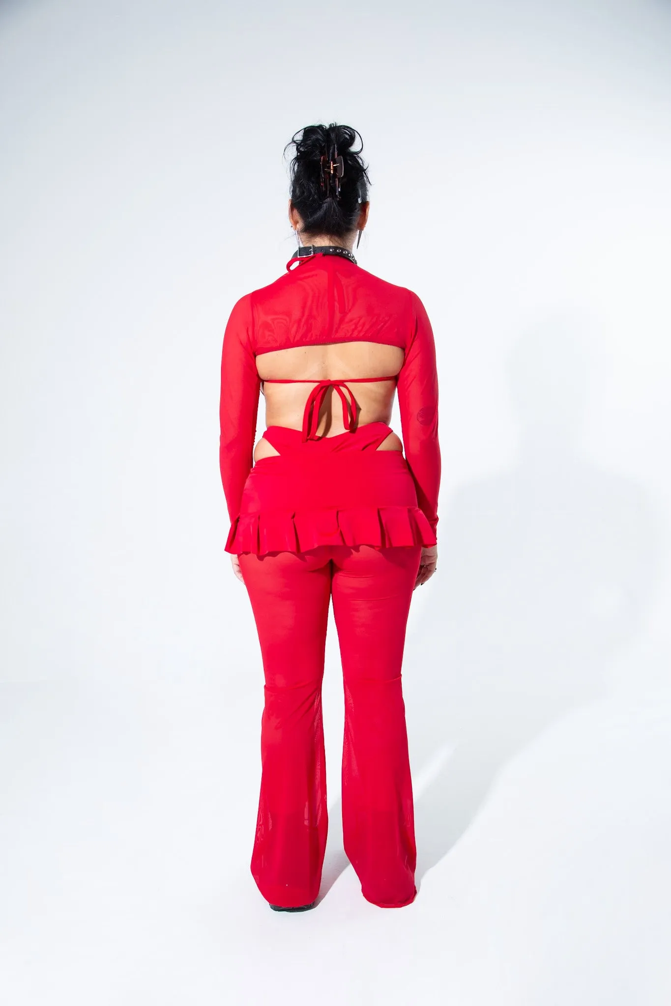 Blood Red Mesh Long Sleeve Shrug