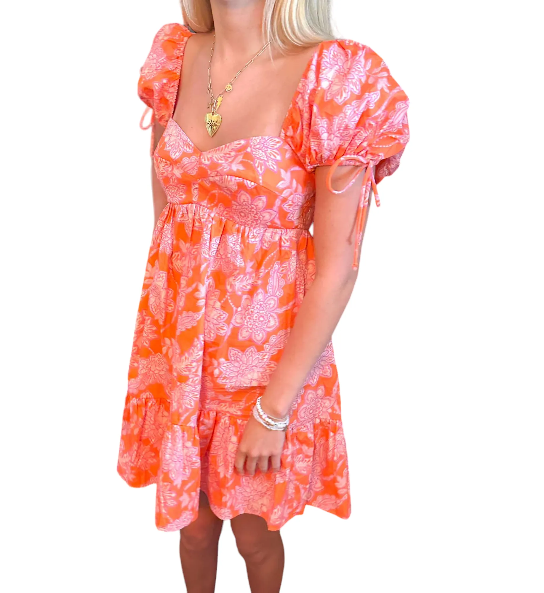 Blossom Breeze Babydoll Dress in Orange and Pink