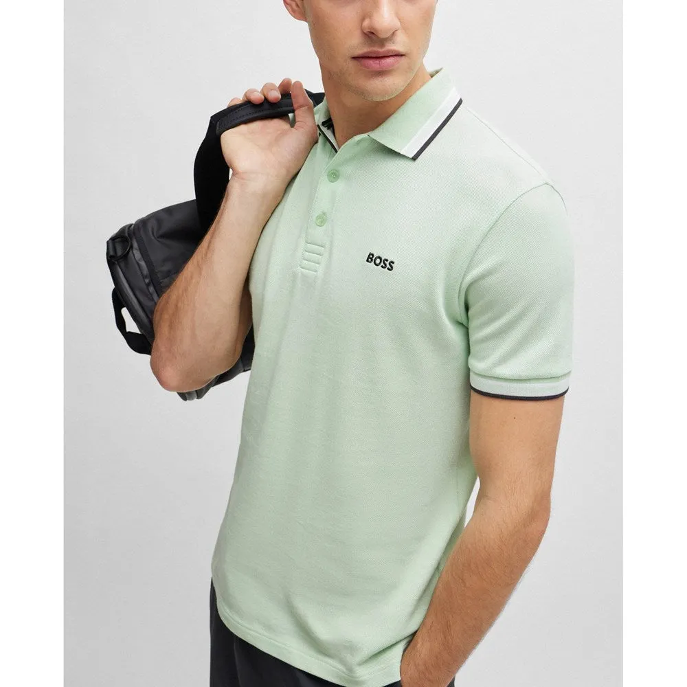 BOSS Paddy Cotton Pique Golf Shirt - Open Green