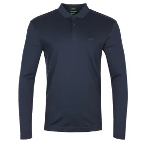 BOSS Pirol Long Sleeve Polo Shirt in Navy