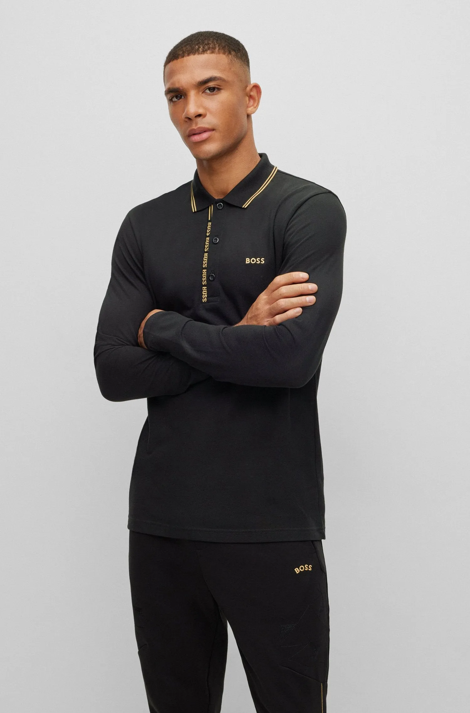 BOSS Pleesy 4 Long Sleeve Polo Shirt in Black