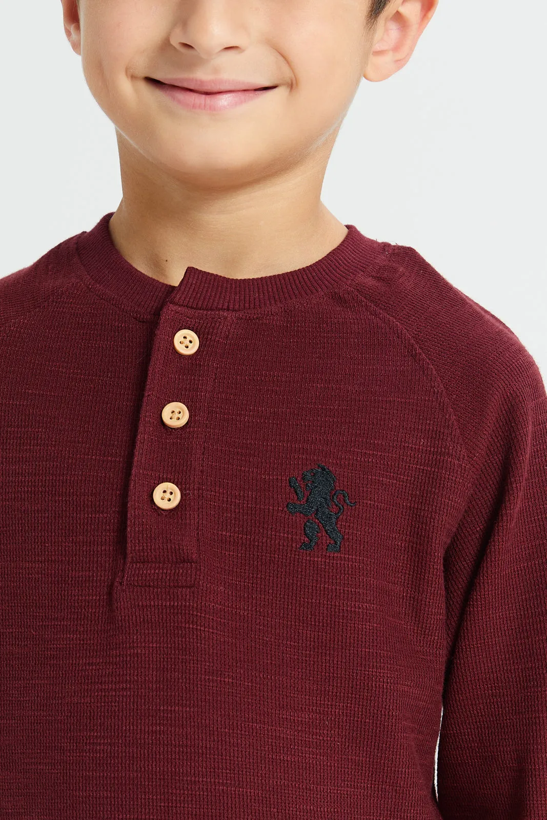 Boys Burgundy Embroidered T-Shirt