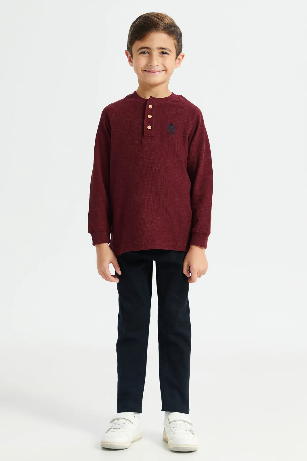 Boys Burgundy Embroidered T-Shirt