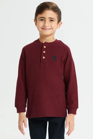 Boys Burgundy Embroidered T-Shirt