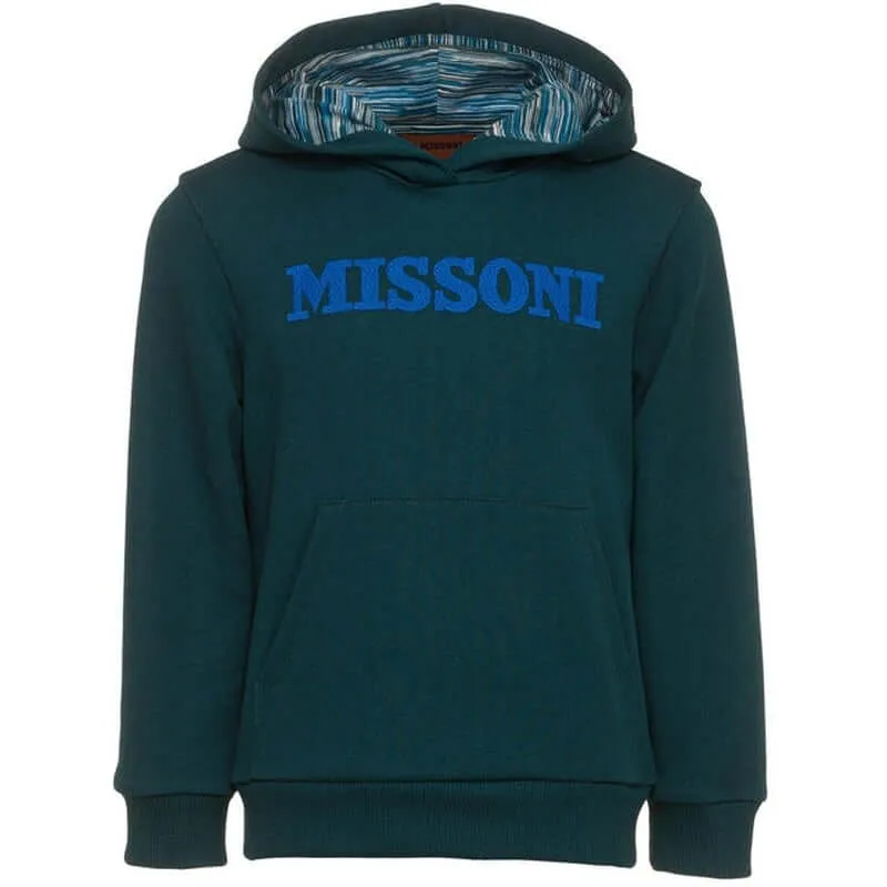 Boys Green Cotton Logo Pull Over Hoodie