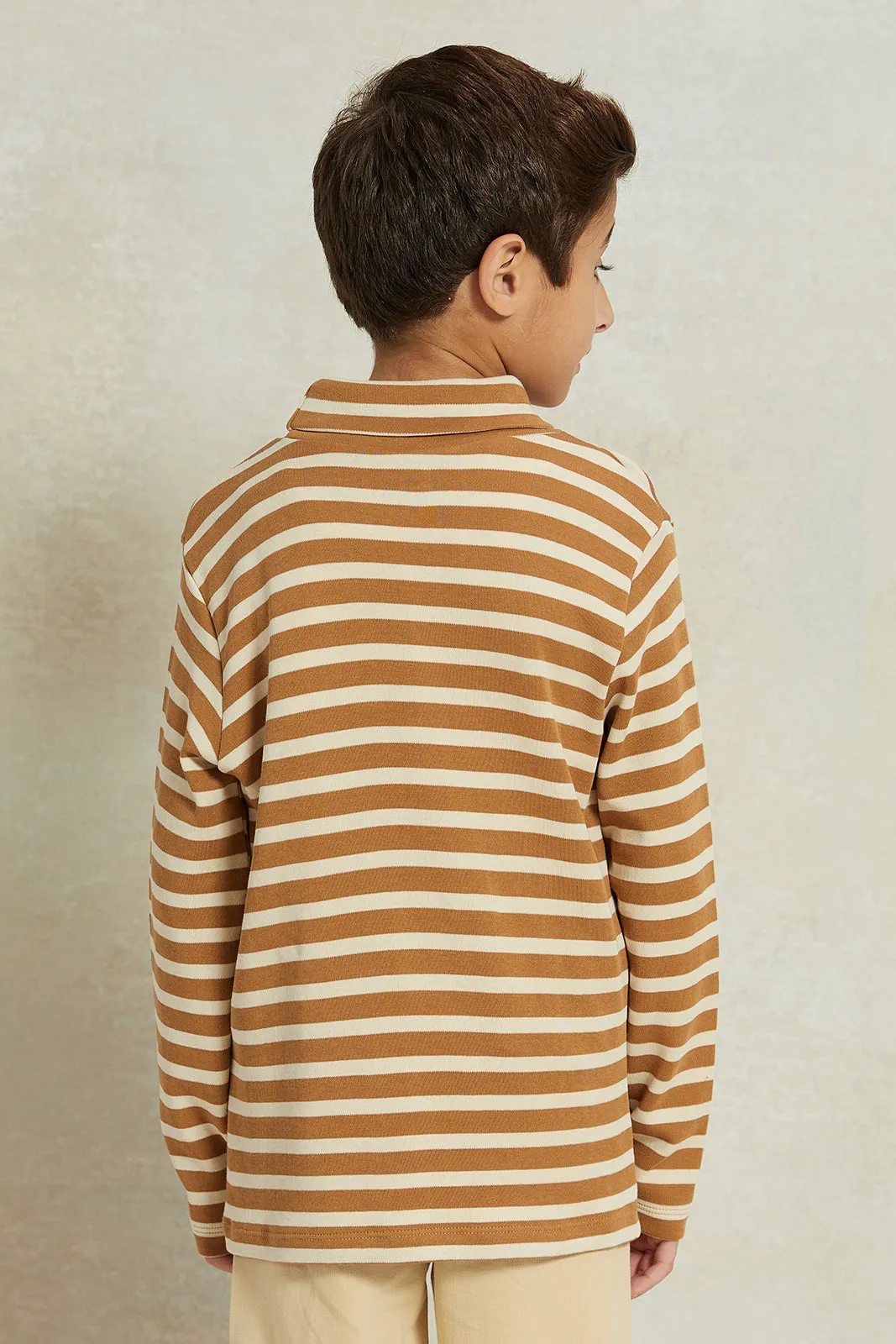 Boys Mustard And White Striped T-Shirt