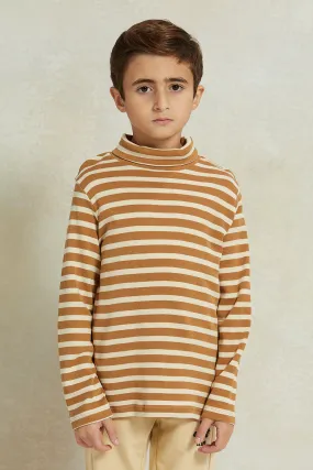 Boys Mustard And White Striped T-Shirt