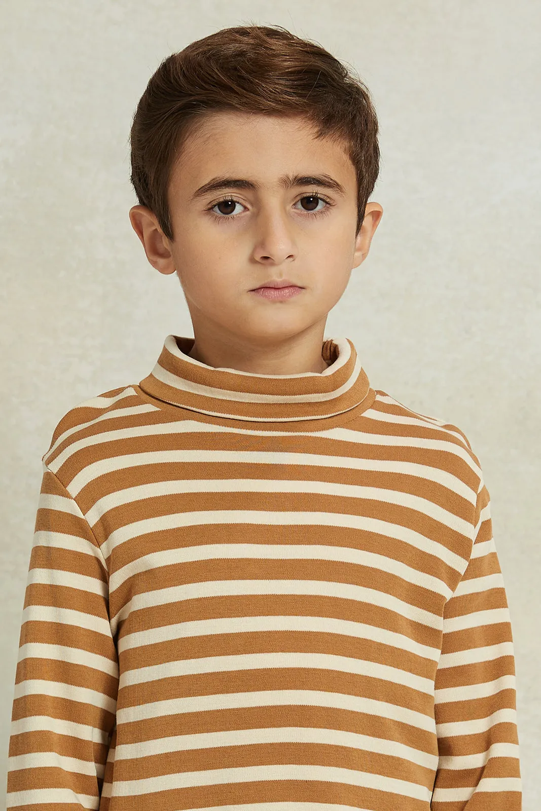 Boys Mustard And White Striped T-Shirt