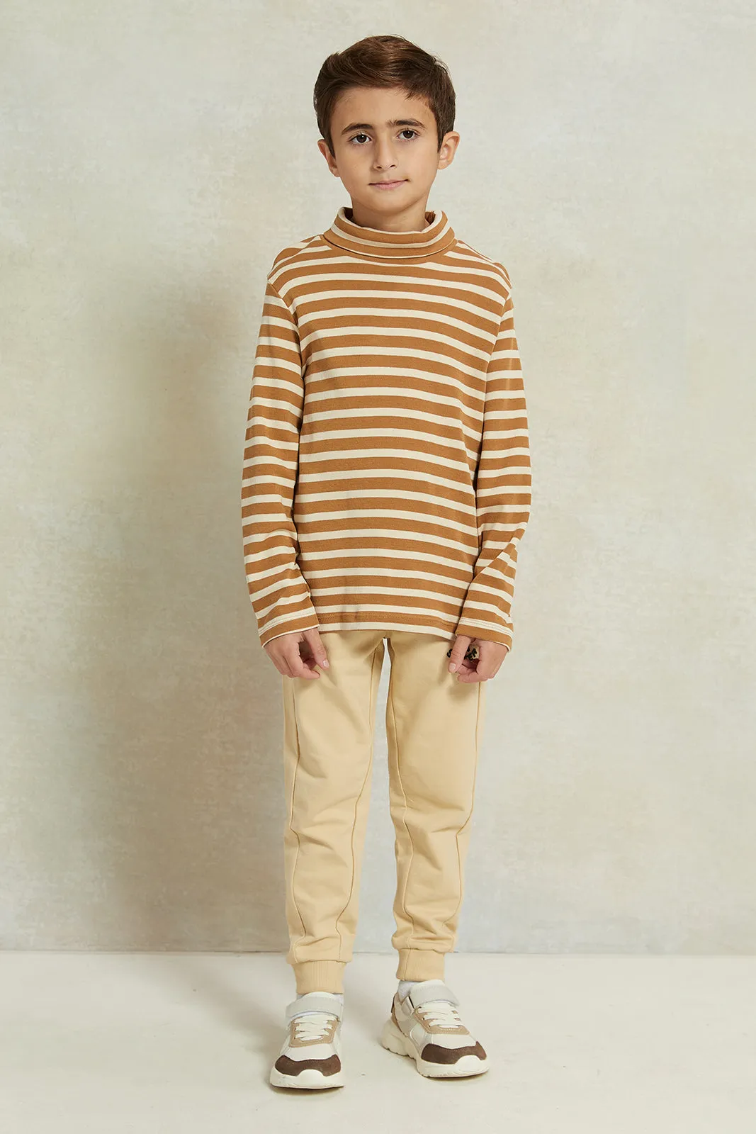 Boys Mustard And White Striped T-Shirt