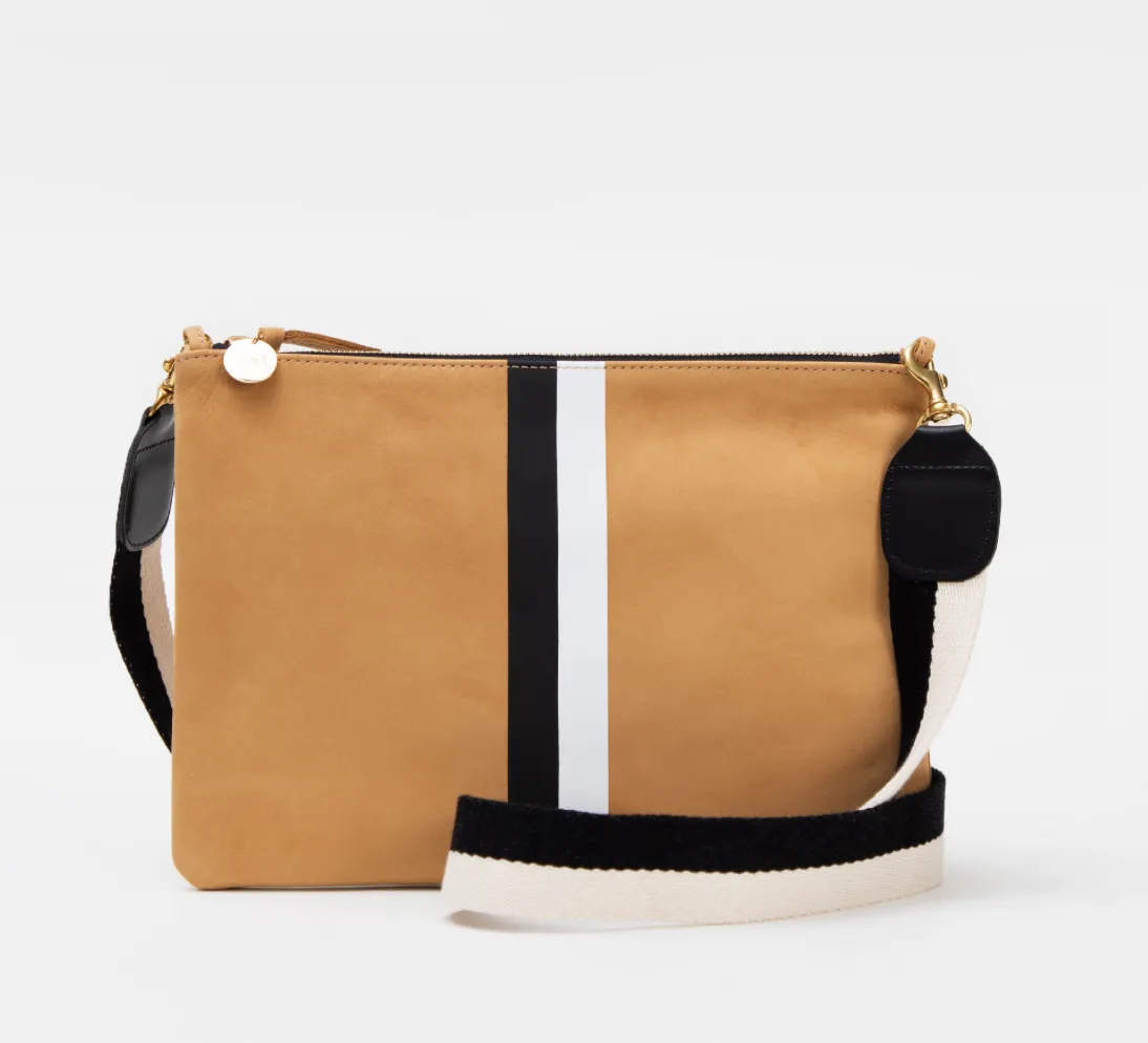 Camel Nubuck Stripe Clutch