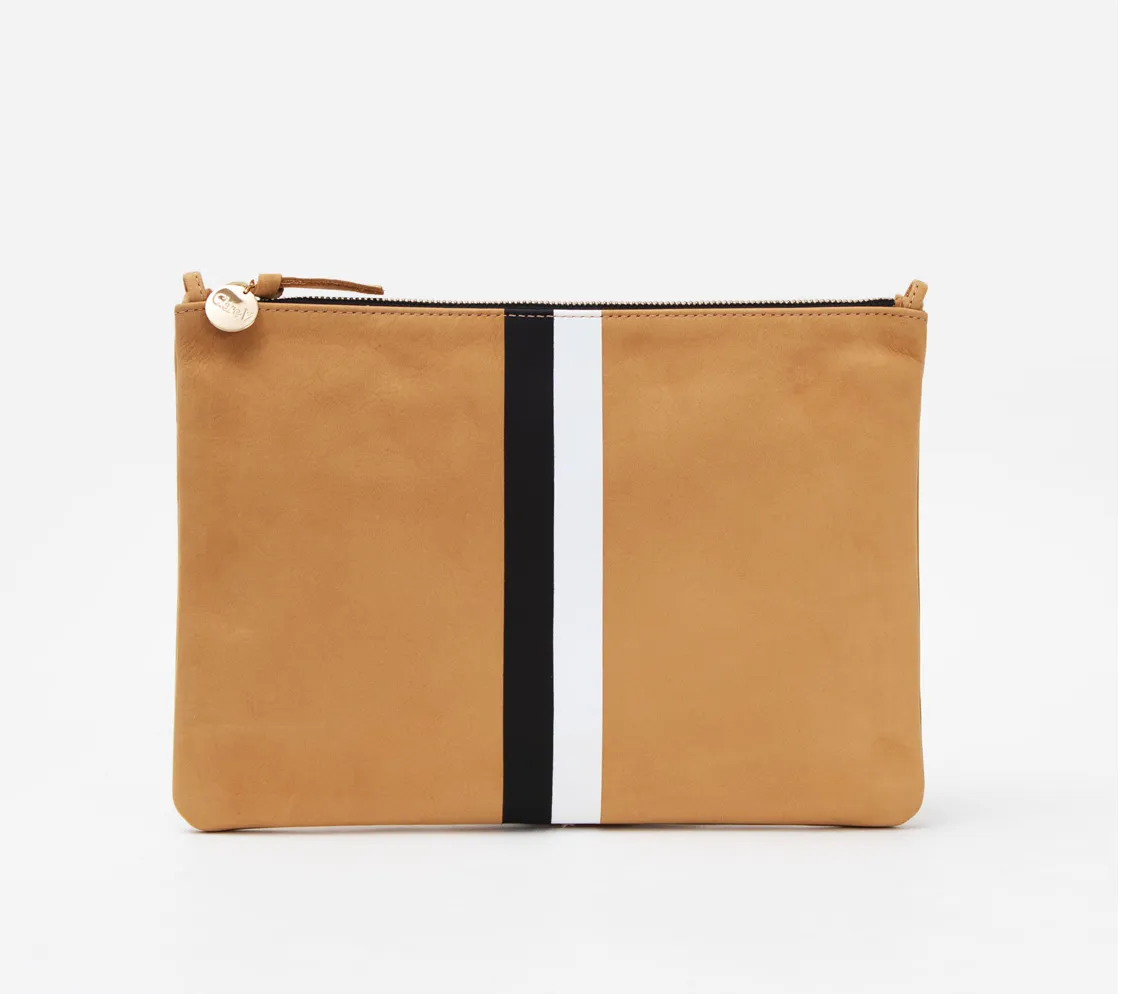 Camel Nubuck Stripe Clutch