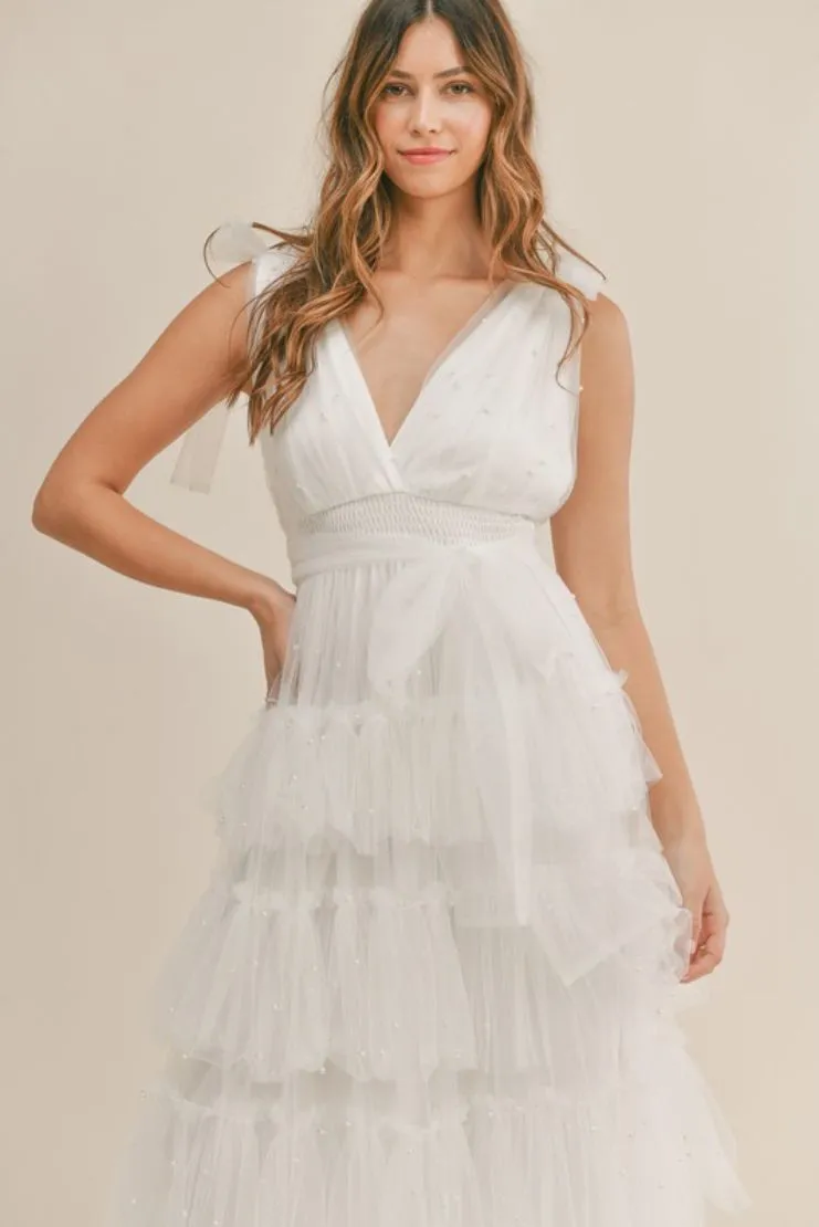 Carmella Tiered Tulle Maxi Dress - White