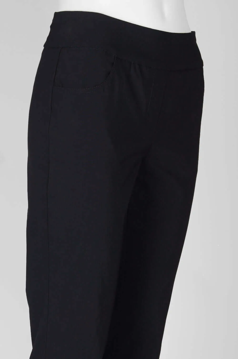 Carre Noir Mid Waist Canded Waist Slit Cuff Pockets Solid Crepe Pants