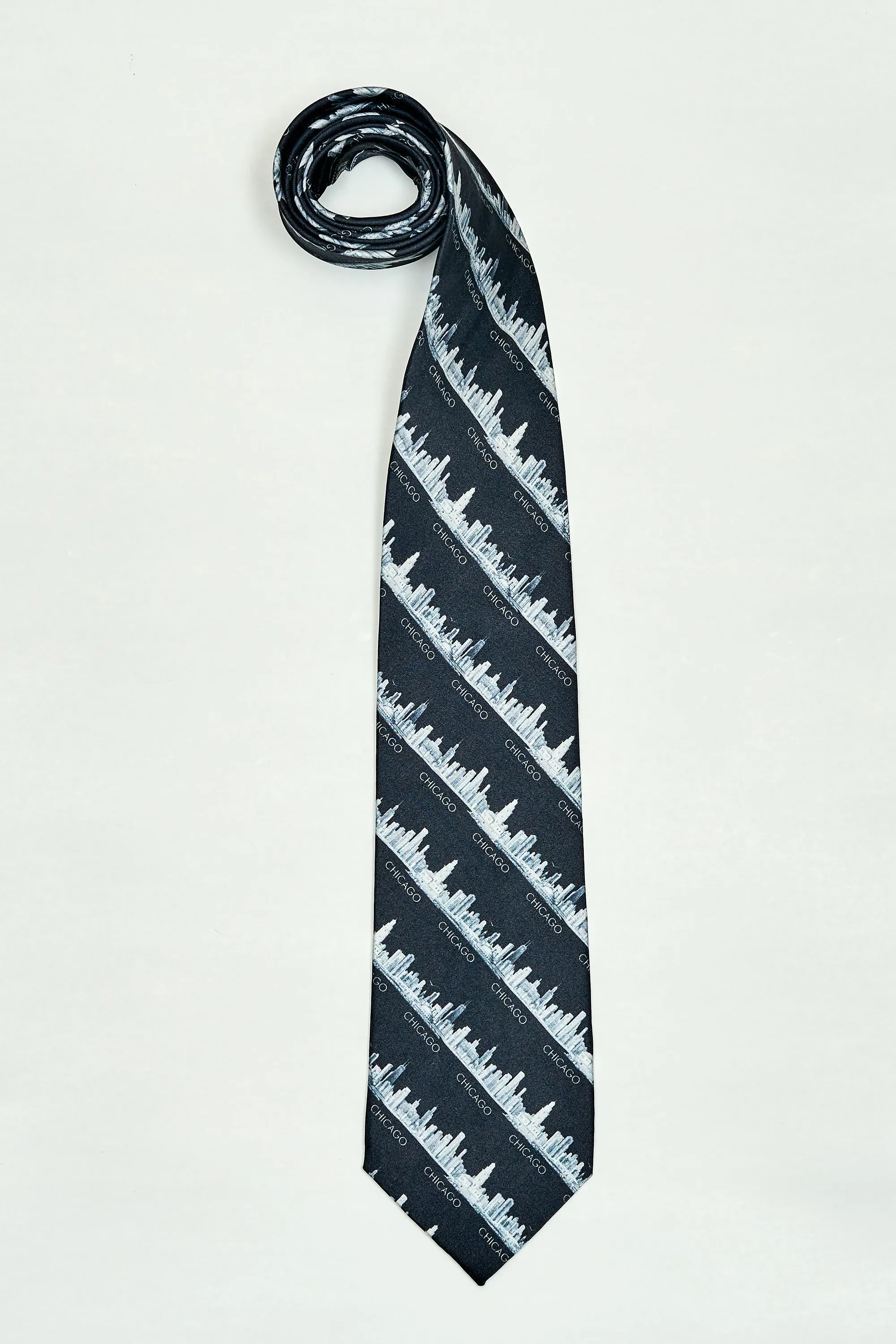 CHICAGO Skyline 100% Silk Men Tie in Black