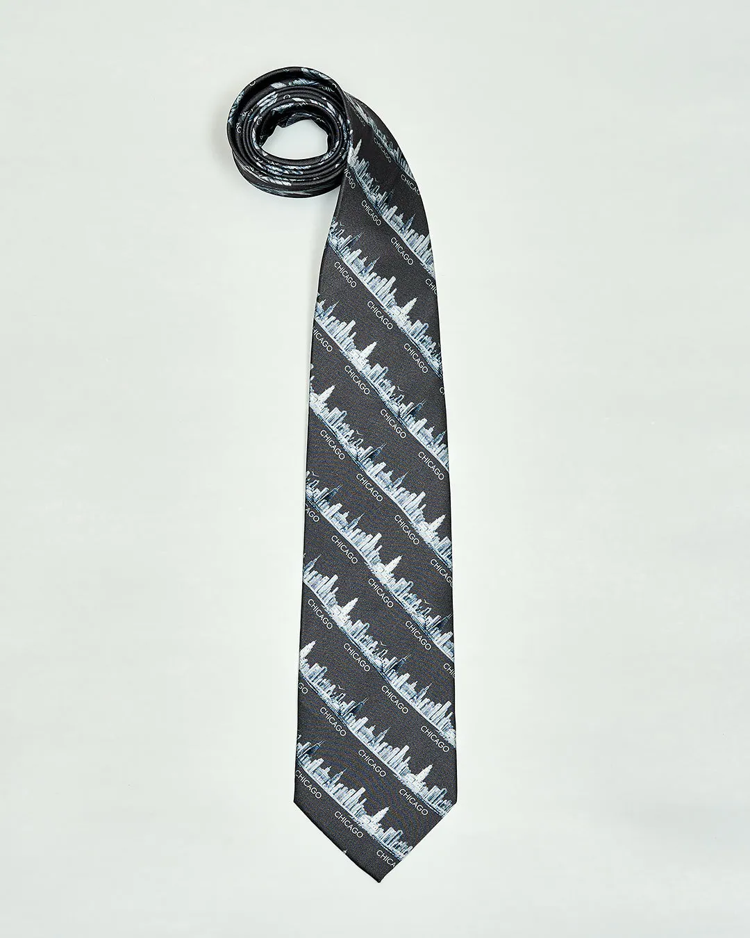 CHICAGO Skyline 100% Silk Men Tie in Dark Gray