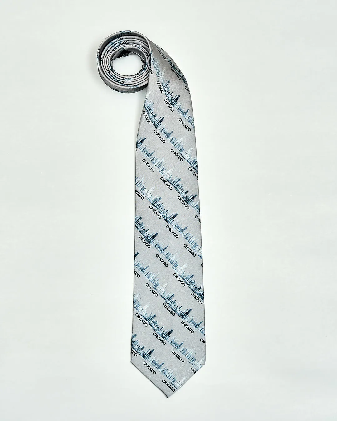 CHICAGO Skyline 100% Silk Men Tie in Light Gray