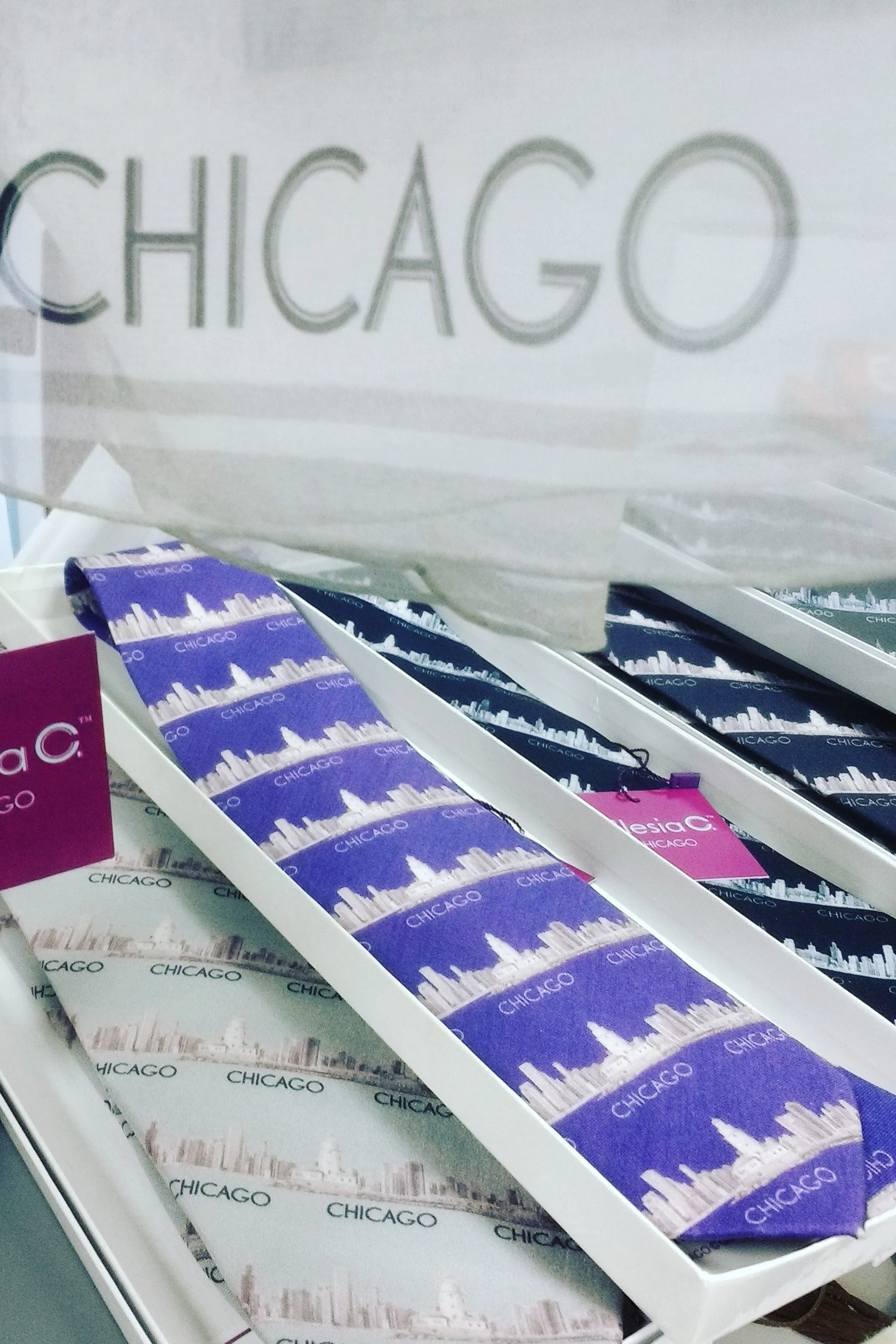 CHICAGO Skyline 100% Silk Men Tie in Purple Horizontal