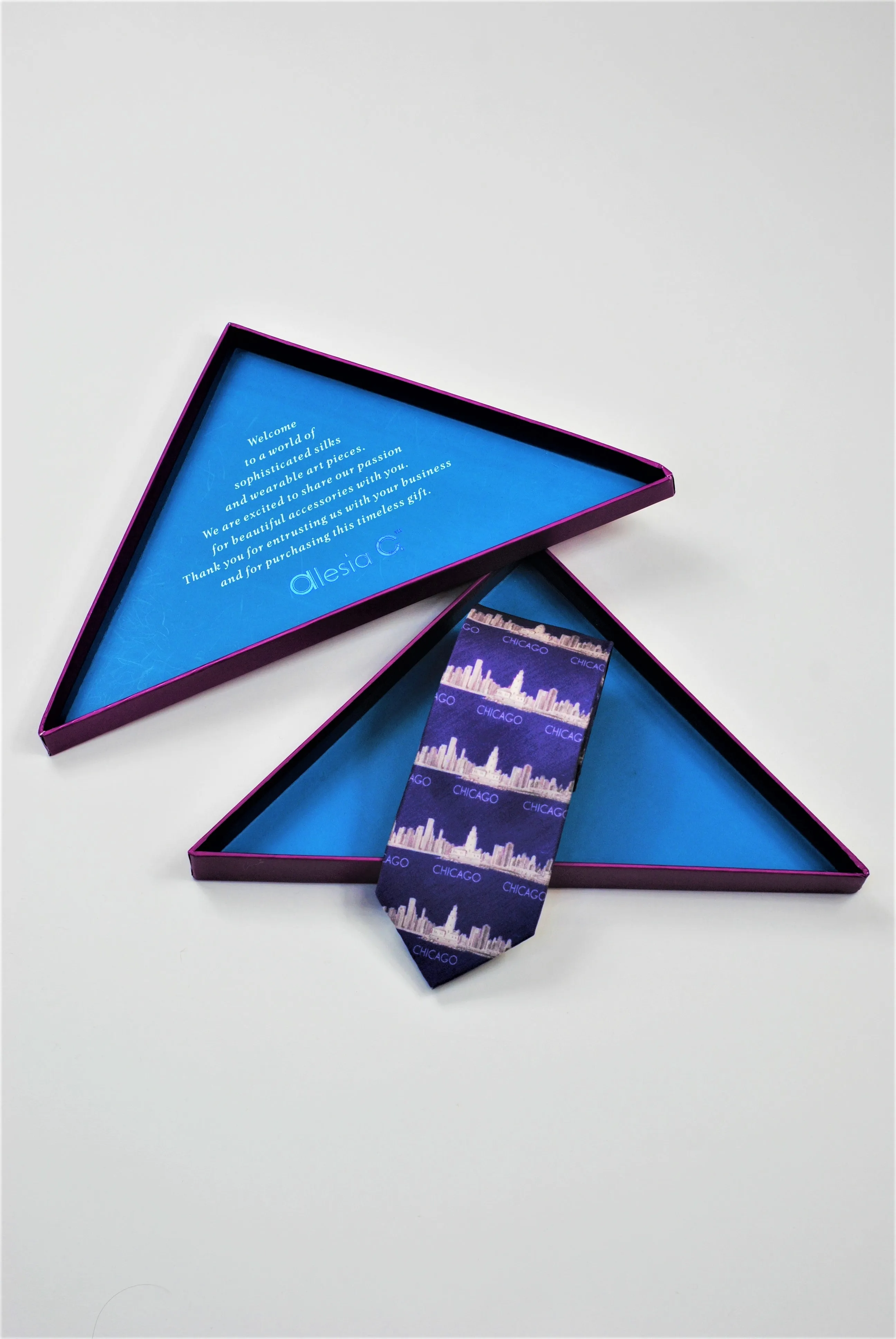 CHICAGO Skyline 100% Silk Men Tie in Purple Horizontal