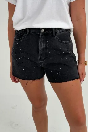 Cindy Diamanté Shorts In Black Wash